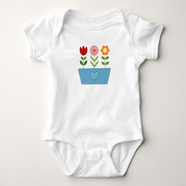 Flower Illustrations in a Blue Window Box Canvas P Baby Bodysuit (Front)