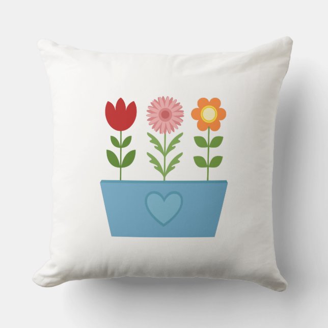 Flower Illustrations in a Blue Window Box Canvas P Cushion (Front)