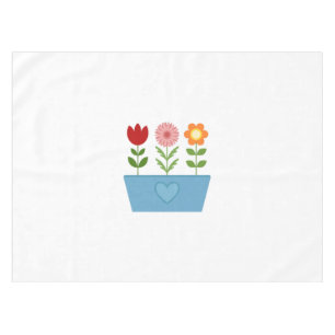 Flower Illustrations in a Blue Window Box Canvas P Tablecloth