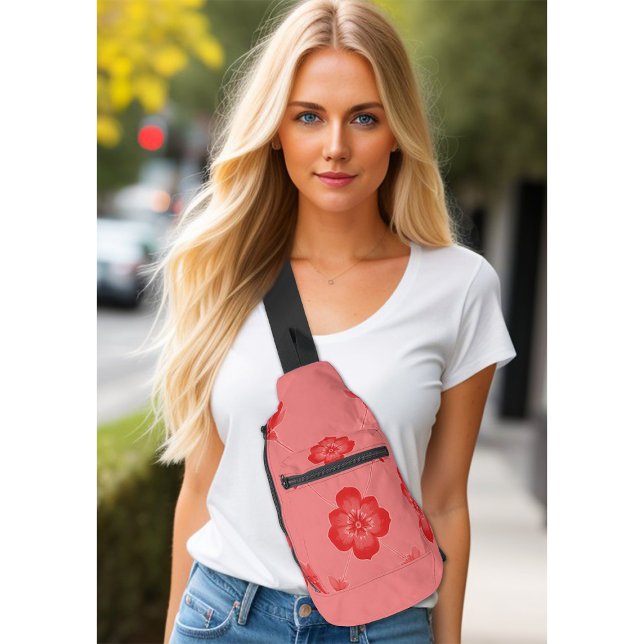 Flower Image No. 2 in the Floral Design Series Sling Bag (Red flower: flower image no. 2 in the floral design series on sling bag)