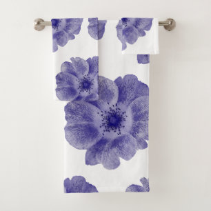 Flower in blue bath towel set
