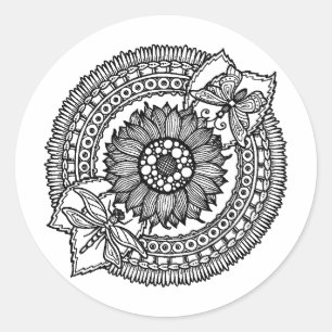 Flower In Mandala Classic Round Sticker