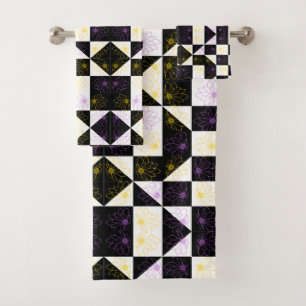 flower in Monochrome Aesthetic Chequered pattern Bath Towel Set