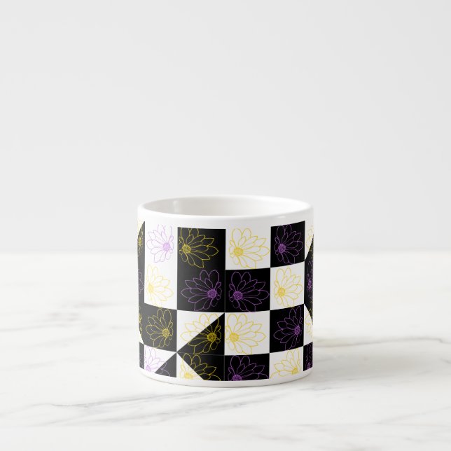 flower in Monochrome Aesthetic Chequered pattern Espresso Cup (Front)