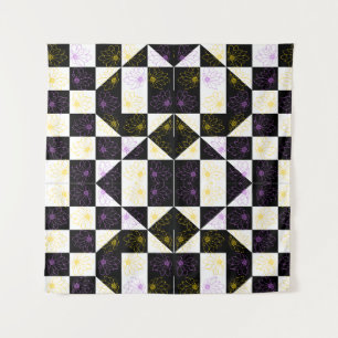 flower in Monochrome Aesthetic Chequered pattern Tapestry