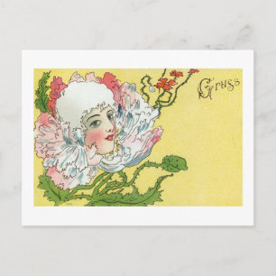 Flower Lady Fantasy, Art Nouveau Gruss Vintage Postcard
