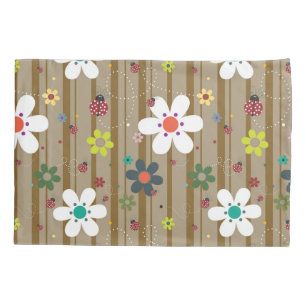 Flower Ladybug Retro Illustration Pattern Pillowcase