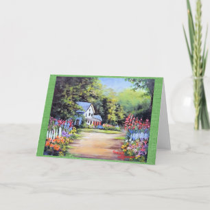 FLOWER LANE Country Home on dirt path Greeting Car Thank You Card