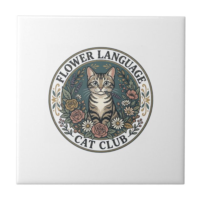 Flower Language Cat Cat Graphic Tee Art - Flower L Ceramic Tile (Front)