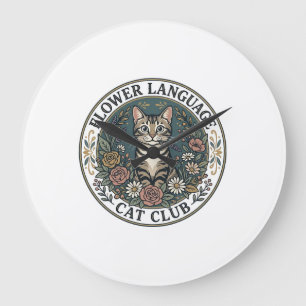 Flower Language Cat Cat Graphic Tee Art - Flower L Large Clock