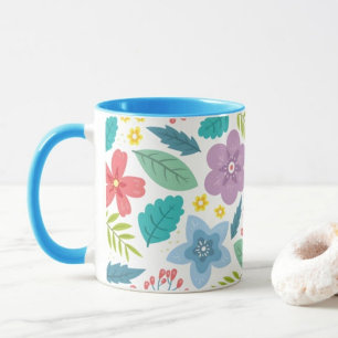 Flower Leaf Print Modern Blue Coffee Mug