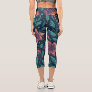 Flower Leaf Rainbow pattern Capri Leggings