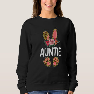 Flower Leopard Auntie Bunny Women Girl Happy Easte Sweatshirt