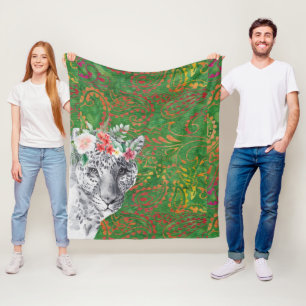Flower Leopard Jungle Batik Fleece Blanket