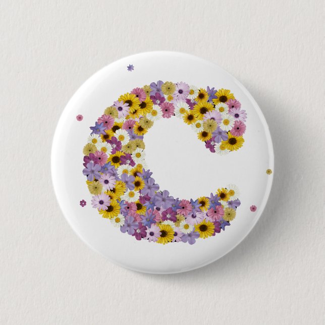 Flower letter C 6 Cm Round Badge (Front)