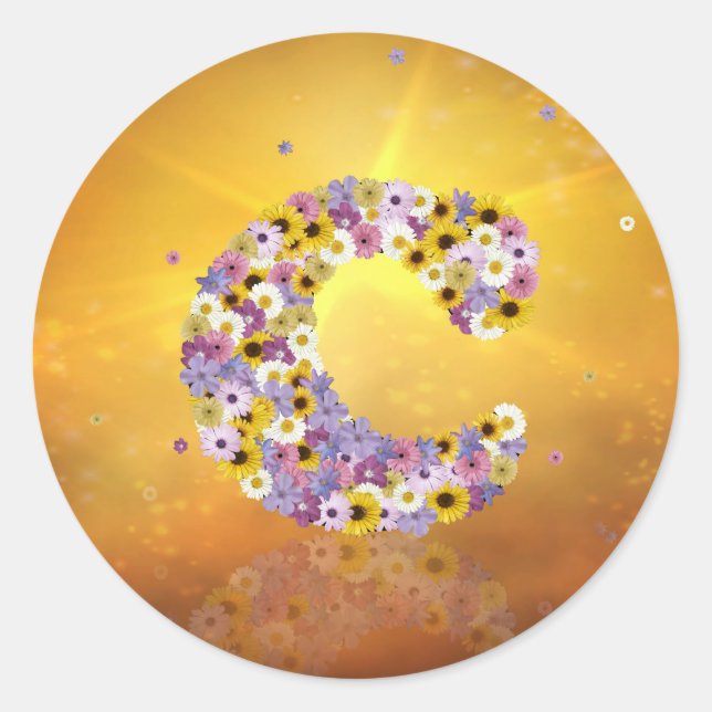 Flower letter C Classic Round Sticker (Front)