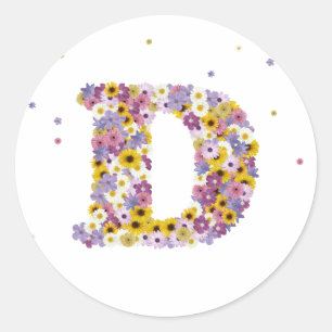 Flower letter D Classic Round Sticker