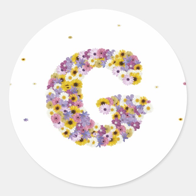Flower letter G Classic Round Sticker (Front)