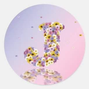 Flower letter J Classic Round Sticker