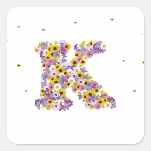 Flower letter K Square Sticker (Front)