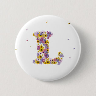Flower letter L 6 Cm Round Badge