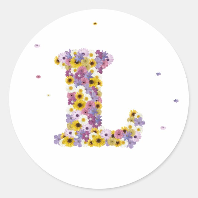 Flower letter l classic round sticker (Front)