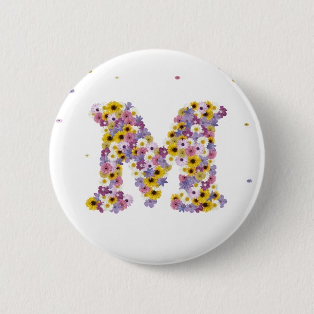 Flower letter M 6 Cm Round Badge (Front)