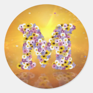 Flower letter M Classic Round Sticker