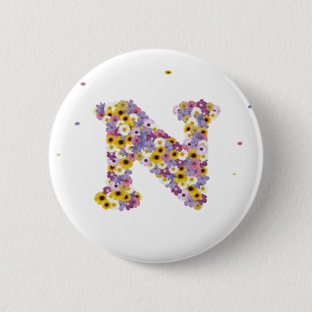 Flower letter N 6 Cm Round Badge (Front)
