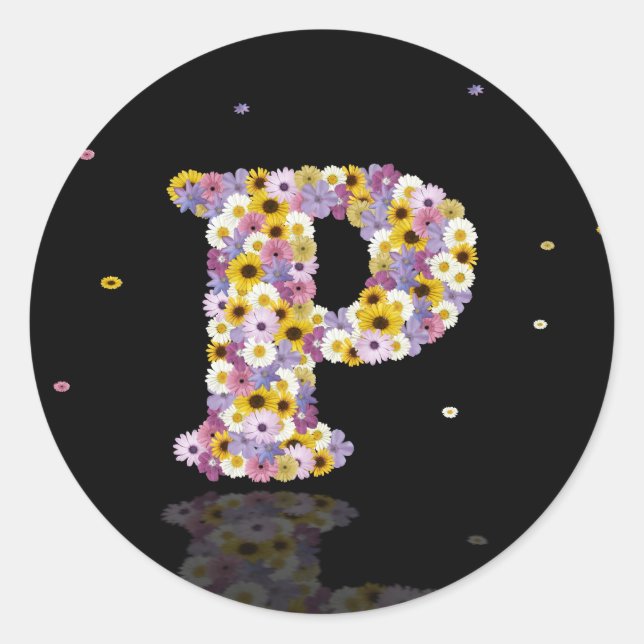 Flower letter P Classic Round Sticker (Front)