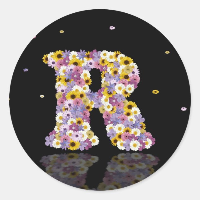 Flower letter R Classic Round Sticker (Front)