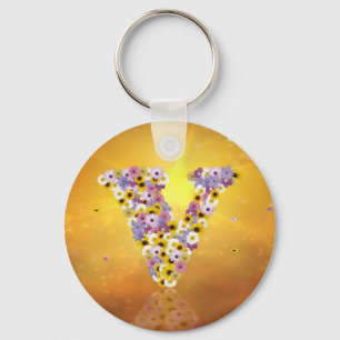 Flower letter V Key Ring