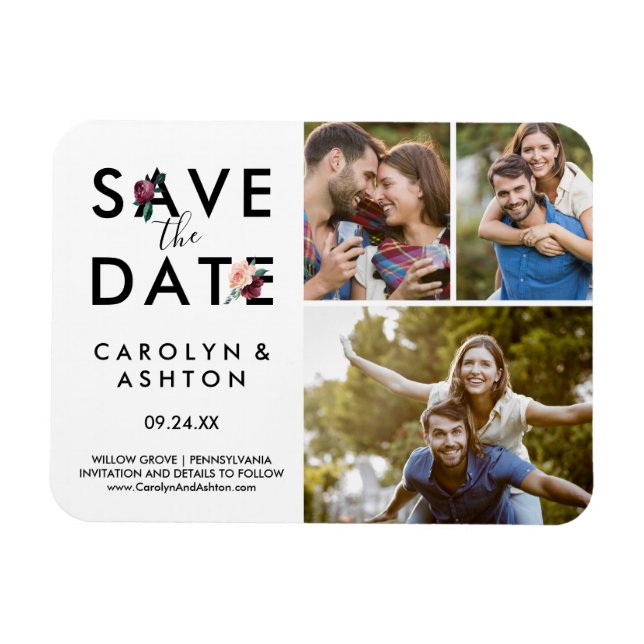 Flower Lettering | Maroon 3 Photo Save the Date Magnet (Horizontal)