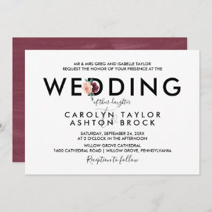 Flower Lettering   Maroon Formal Wedding Invitation