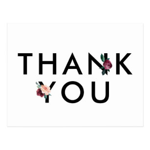 Flower Lettering | Maroon Thank You Postcard