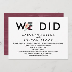 Flower Lettering   Maroon We Did Reception Only Invitation
