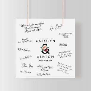 Flower Lettering Maroon Wedding Guest Signing Poster