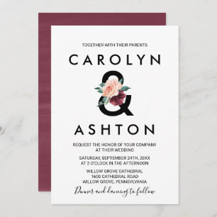 Flower Lettering   Maroon Wedding Invitation