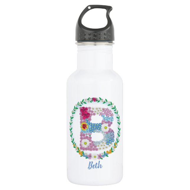 Flower Letters Initial "B" with Personalised name 532 Ml Water Bottle (Front)