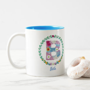 Flower Letters Initial "B" with Personalised name Two-Tone Coffee Mug