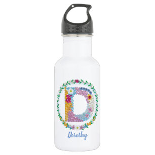 Flower Letters Initial "D" with Personalised name 532 Ml Water Bottle