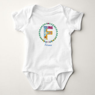 Flower Letters Initial "F" with Personalised name Baby Bodysuit