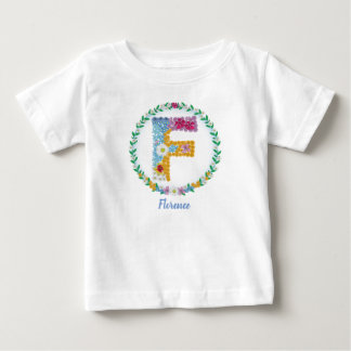 Flower Letters Initial "F" with Personalised name Baby T-Shirt