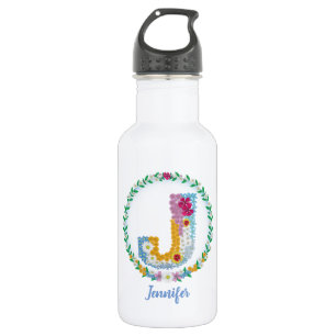 Flower Letters Initial "J" with Personalised name 532 Ml Water Bottle