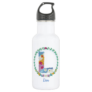 Flower Letters Initial "L" with Personalised name 532 Ml Water Bottle