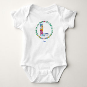 Flower Letters Initial "L" with Personalised name Baby Bodysuit