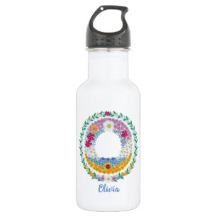 Flower Letters Initial "O" with Personalised name 532 Ml Water Bottle