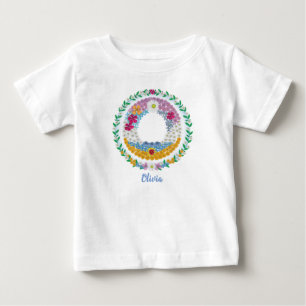 Flower Letters Initial "O" with Personalised name Baby T-Shirt