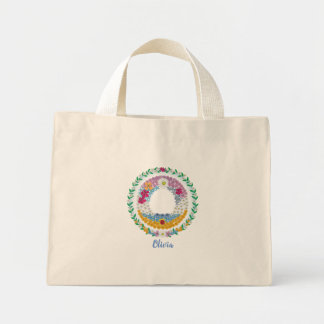 Flower Letters Initial "O" with Personalised name Mini Tote Bag