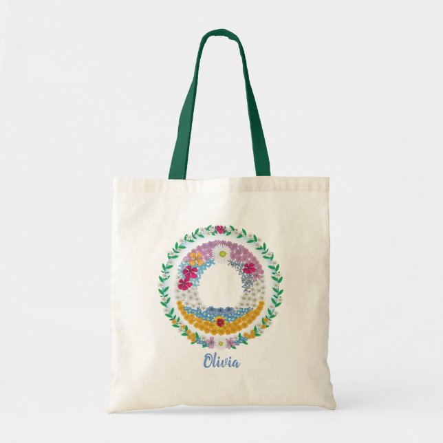 Flower Letters Initial "O" with Personalised name Tote Bag (Front)